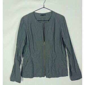 Eileen‎ Fisher Gray Zip Front Lightweight Jacket Cinched Waist Cotton Womens M